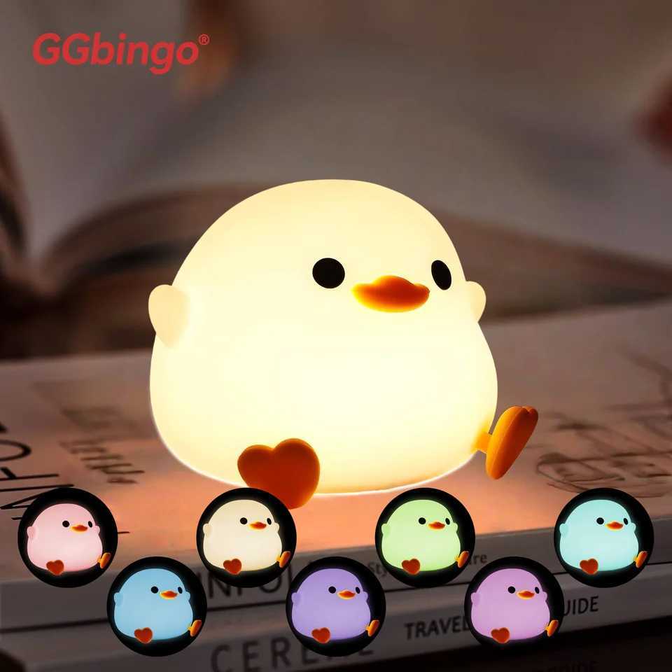 Touch Sensor RGB LED Night Light Cute Pear Duck Hamster Silicone Lamp for Kids USB Rechargeable Bedroom Bedside Lighting W251107