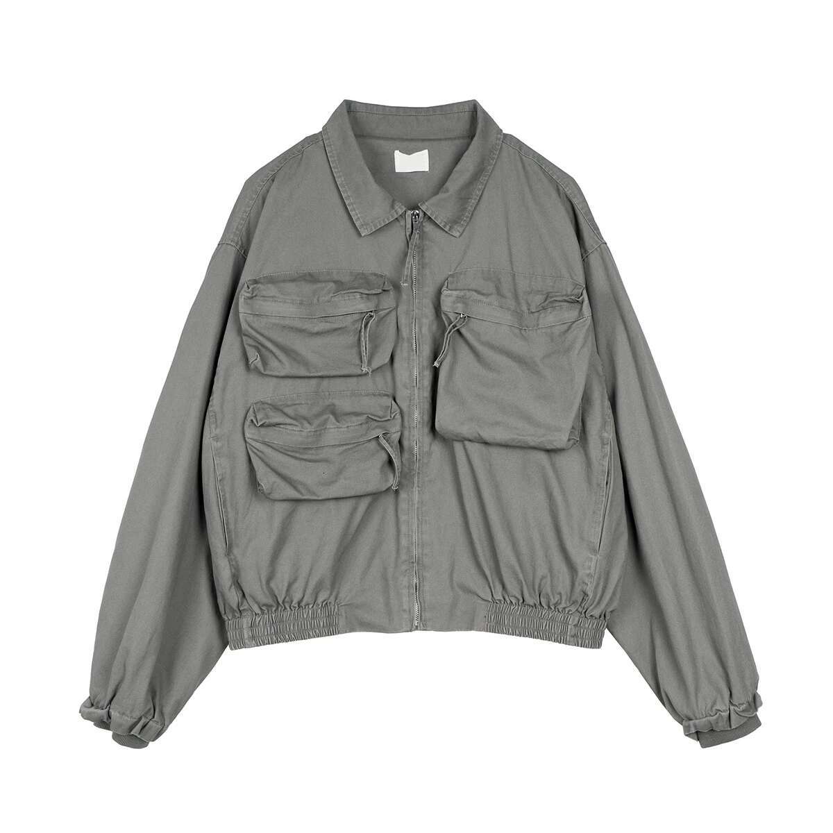 Vintage Multi-pockets Lapel Windbreaker Mens Workwear Jacket High Street Casual Loose Fall Coat Oversized Baggy Unisex Clothes