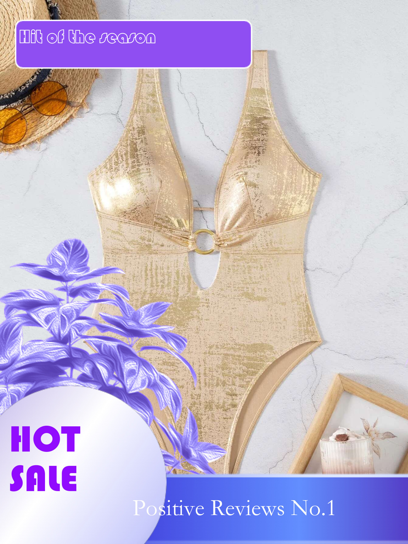 Dongdumaoyi Shiny Gold One Piece Swimsuit Women Deep V Neck Hollow Out Backless Swimwear Summer Beach Bathing Suit Holiday Monokini