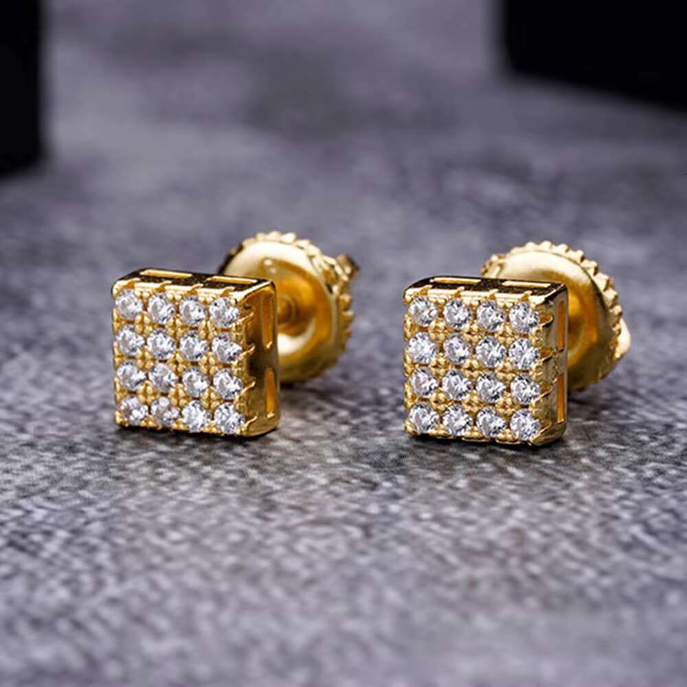 High Quality Hip Hop Jewelry Iec Out Zircon Minimalist 925 Sterling Silver Square Stud Earrings for Men