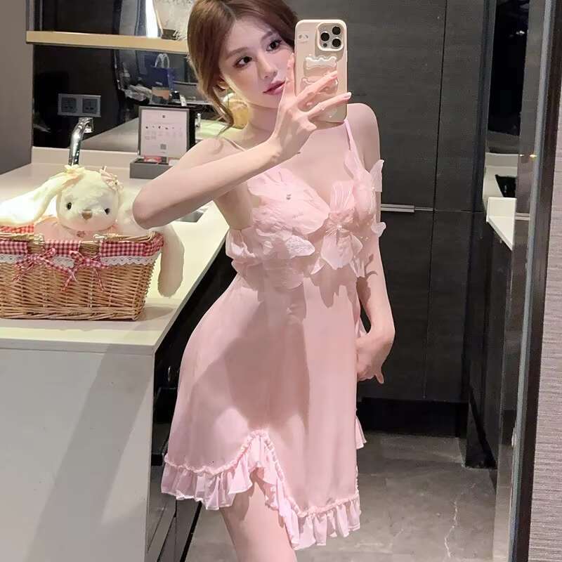 New Lace Wer With Chest Cushion Ice Silk Slip Nightdress Sexy Summer Pamas Home Wear