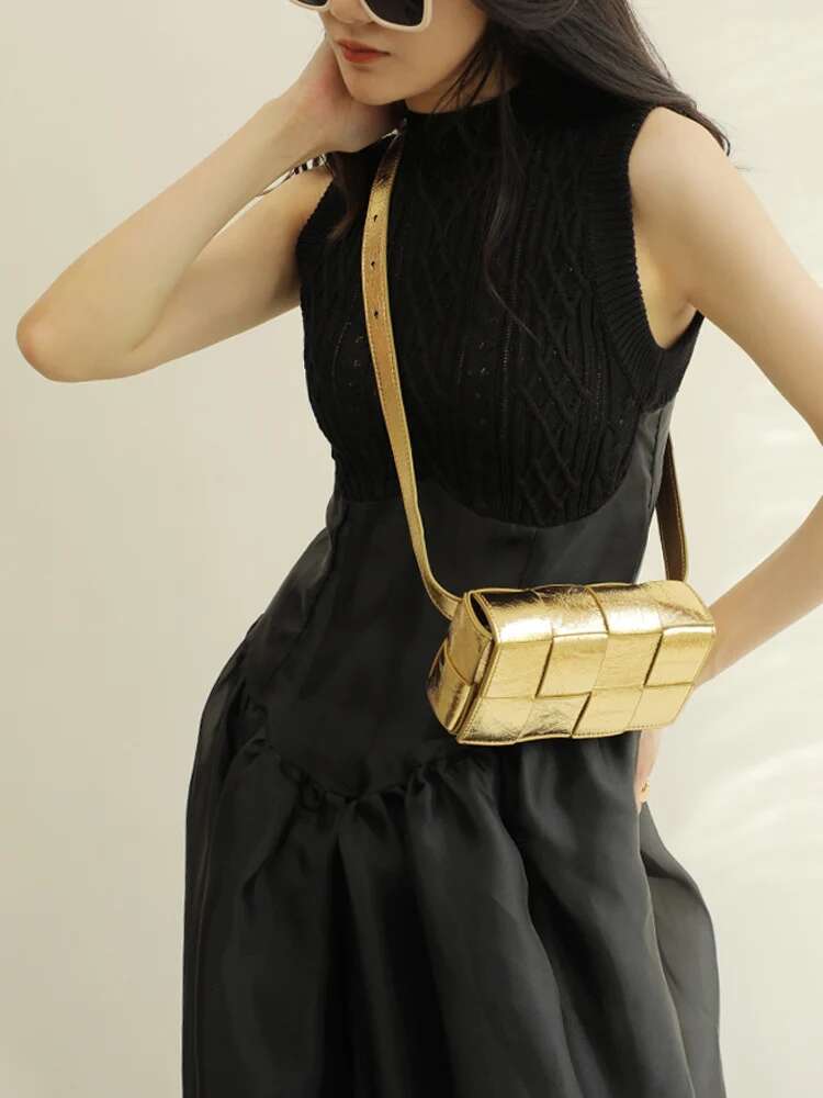 Golden Chain And Shoulder Strap Small Handbags Fashion Designer Purses Shiny Evening Bag For Women Crossbody Chest Bags