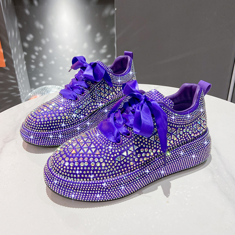 Autumn Water Diamond Thick Bottom Shining Crystal Sports Shoes Luxury Designer Shoes Trendy Casual Flat Shoes High quality sequined casual shoes zapat