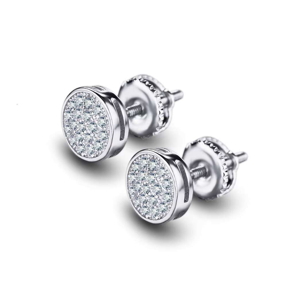 Women 925 Silver Brass 18K Gold Plated Shiny Transparent Round Zircon Stud Earrings