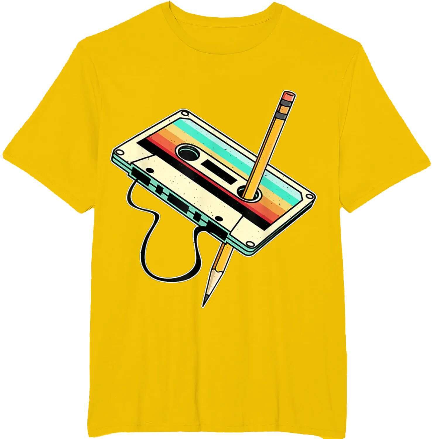 Cassette Tape Pencil 1980S Retro Throwback Music T-Shirt Men Clothing Vintage T Shirt Camisetas