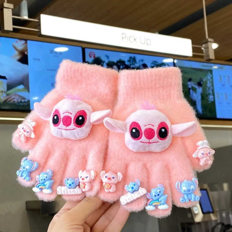 Disney Kawaii Stitch Kids Warm Gloves Cute Cartoon Five-Finger Gloves Fashion Boys Girls Winter Mittens Christmas Gifts 4-12Y H251107