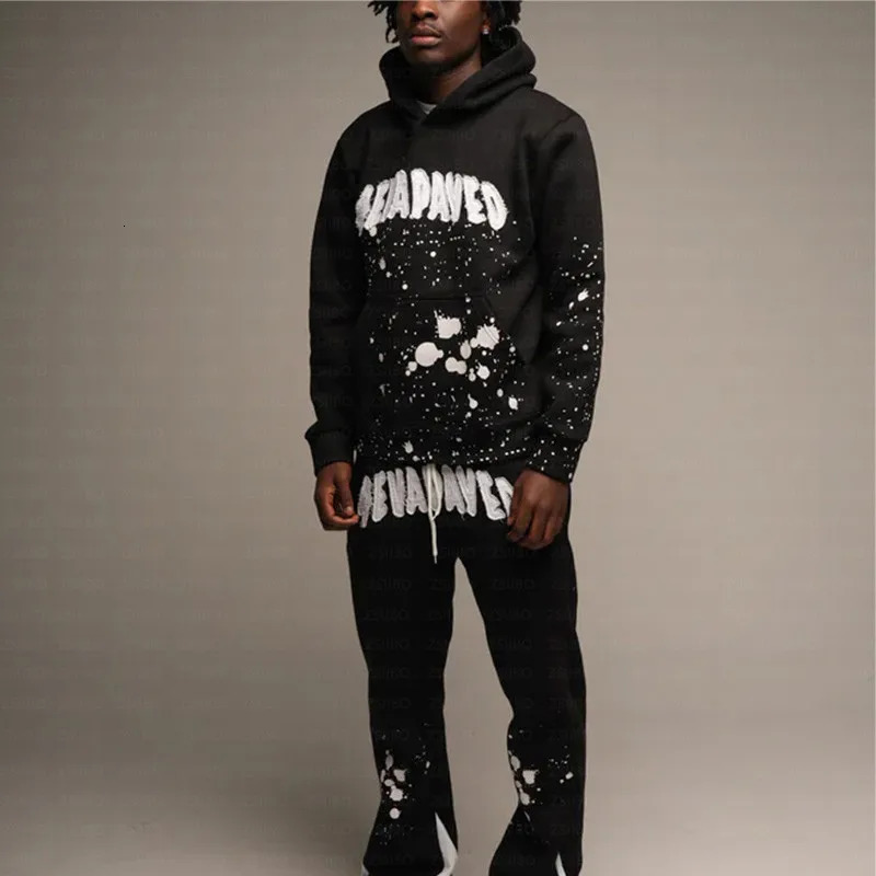 Y2K Aesthetics Vintage Black foam Printed Drawing Hoodie 2000s Grunge Gothic Jacket Set EMO Womens Top 250403