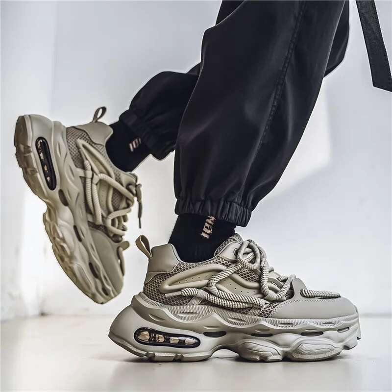New Men's Platform Casual Clunky Sneakers Comfortable Anti-slip Fashio Sports Men Wear-resistant Lace-up Shoes
