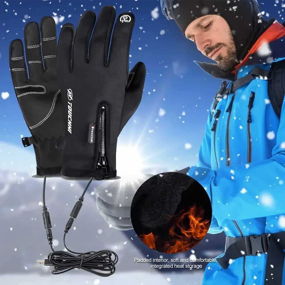 USB 3 Gears Touch Screen Heated Motorcycle Gloves Outdoor Winter Ski Gloves Sport Fishing Warm Riding Bicycle Gloves K251106