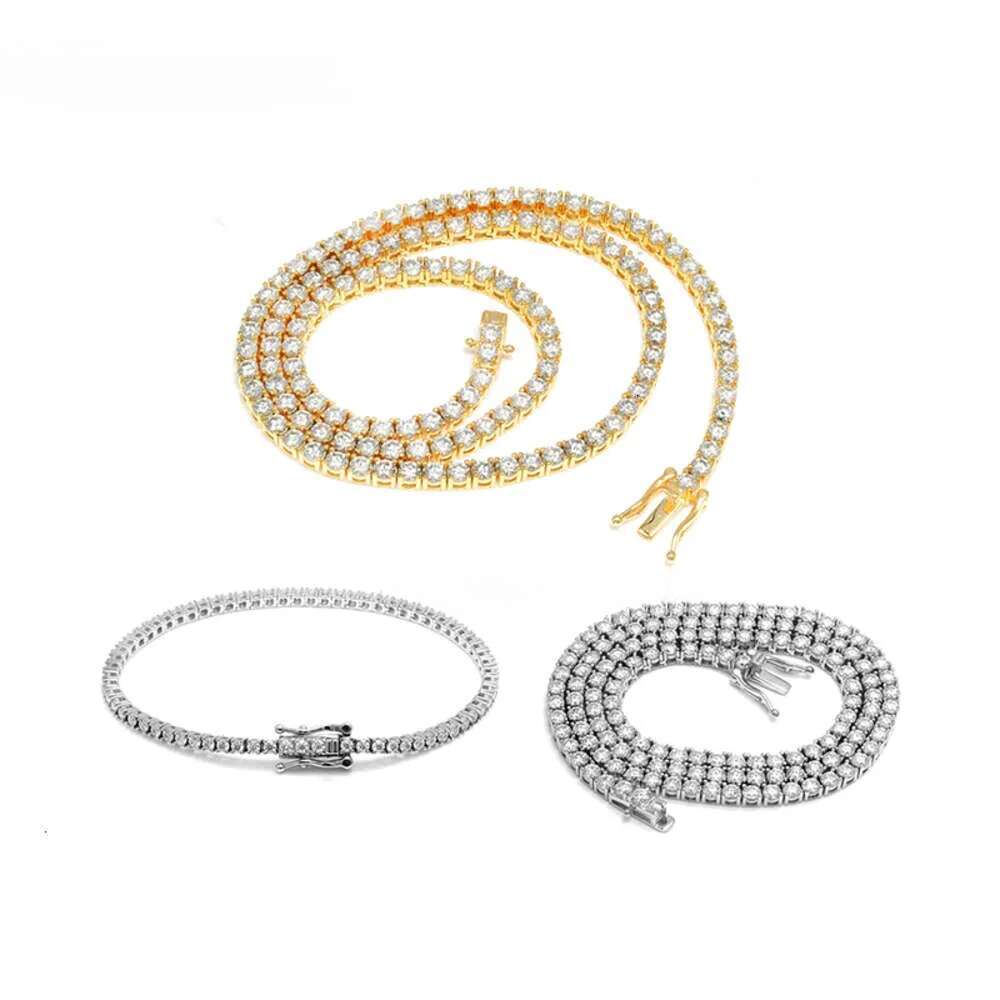 Necklace Chain Iced Out Sier 2Mm-10Mm Micro Clustered D VVS Moissanite Tennis Bracelet