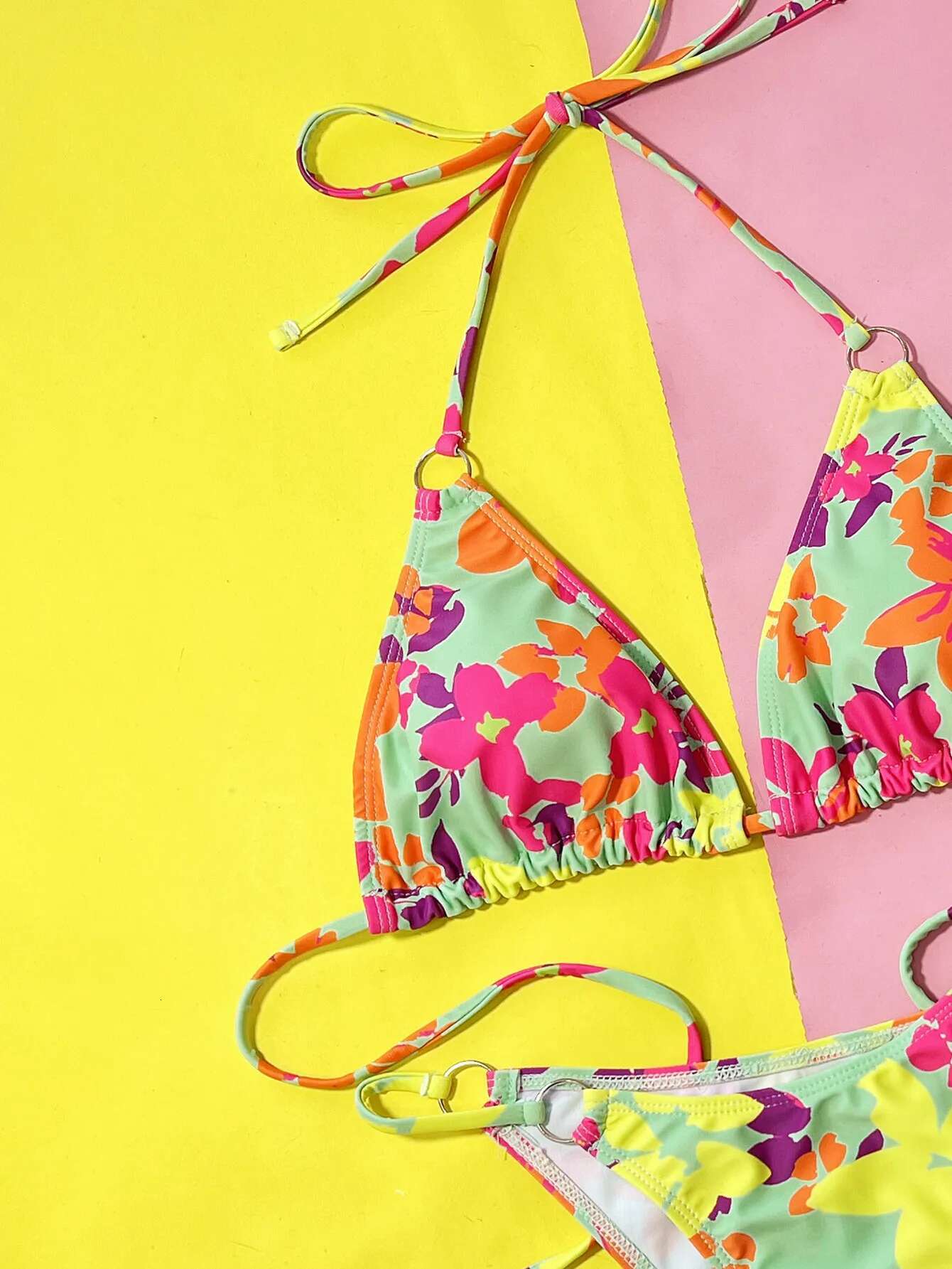 Dongdumaoyi Sexy Colorful Tie Dye Bikini Set Women Halter Push Up Bra Triangle Swimsuit Brazilian Beach Bathing Suit Vacation Swimwear