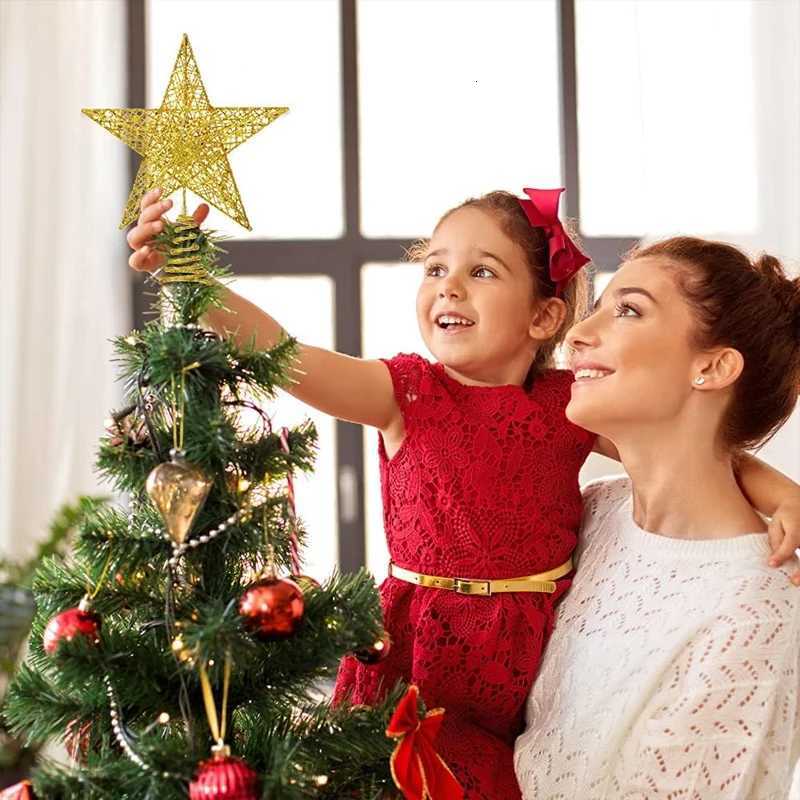 Star Tree Topper with 20 LED Lights String Metal Silver/gold Lighted Treetop Ornament Battery Operated for Christmas Tree Decor W251107