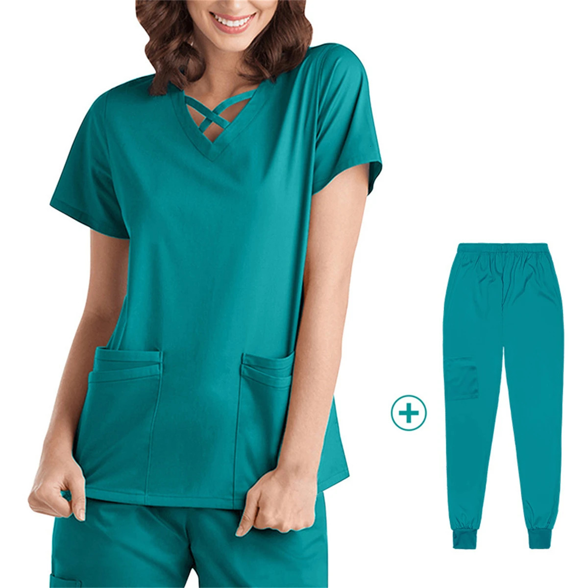 Uniforms Women V Neck Top Elastic Waist Pant Nurse Doctor SPA Salon Nursing Clothes Oral Uniform Operating Gown 250402
