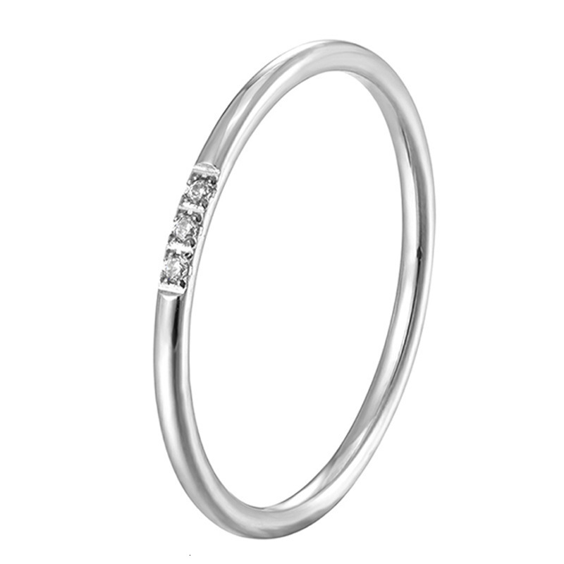 Top Source New Fashionable Light Luxury Cold Wind Titanium Steel Women's Round Thread Plain Circle One Diamond Ring Finger Plated Gold