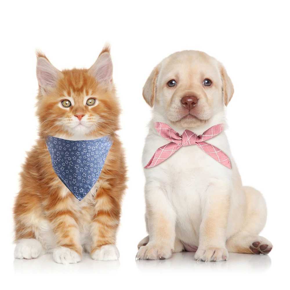 High Quality Pet Bandanas Plaid Dots style cotton dog Bandanas Scarf Bowties collar Pet square bib for puppies kittens and dogs necks T250407