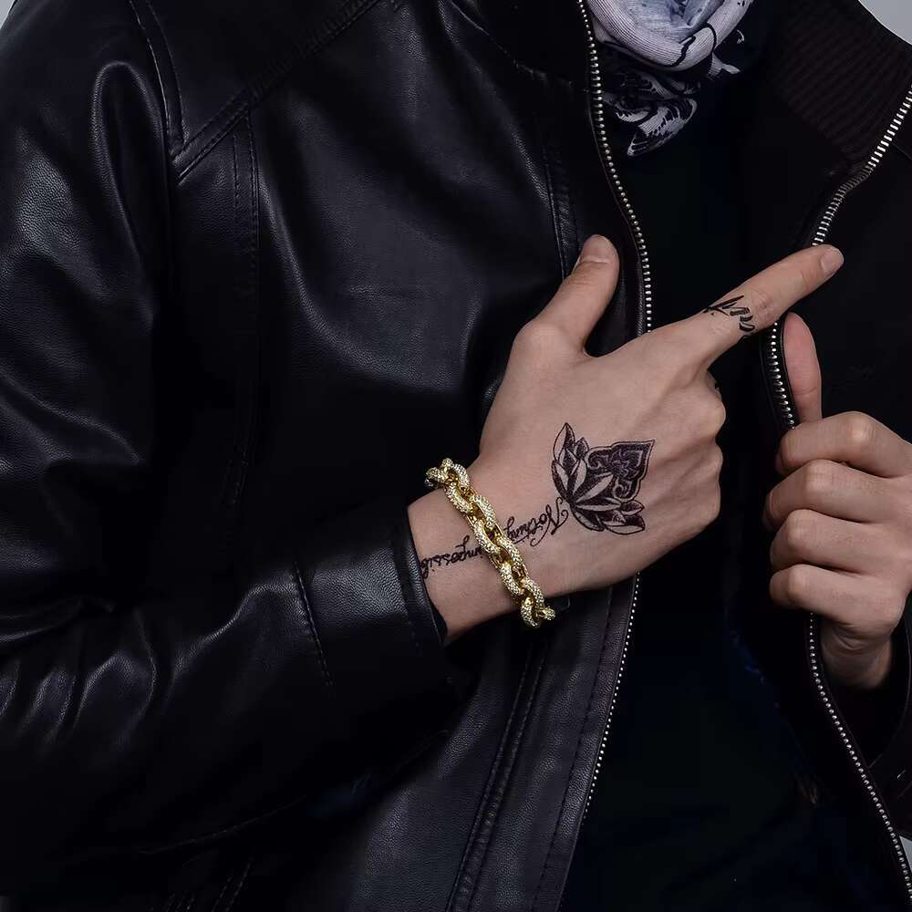 Wholesale Direct Sales Hip Hop Cross Shape Cuban Chain Gold Plated Pave 5A CZ Brass Material Mens Bracelet
