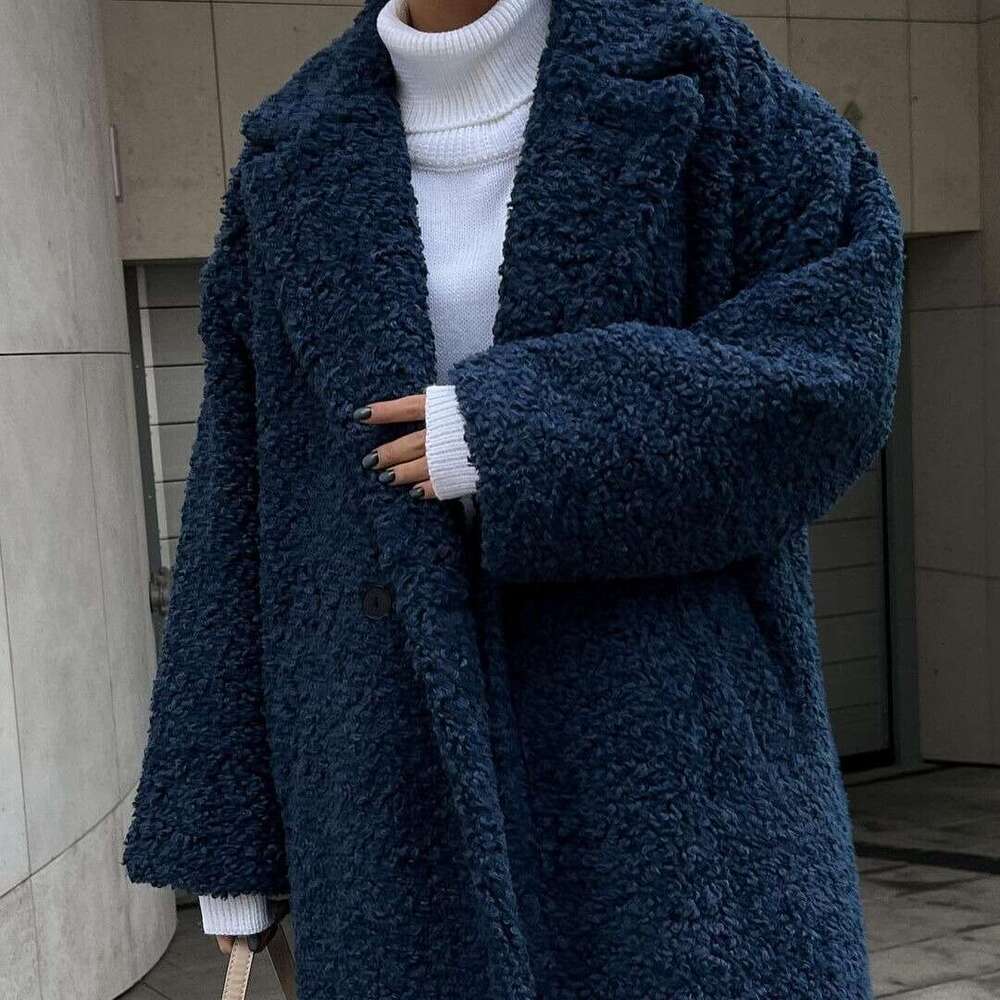 Autumn Winter New Cross-Border Women's Fashion Elegant Commuter Coat Long Sleeve Turn-Down Collar Furry Jacket for Women