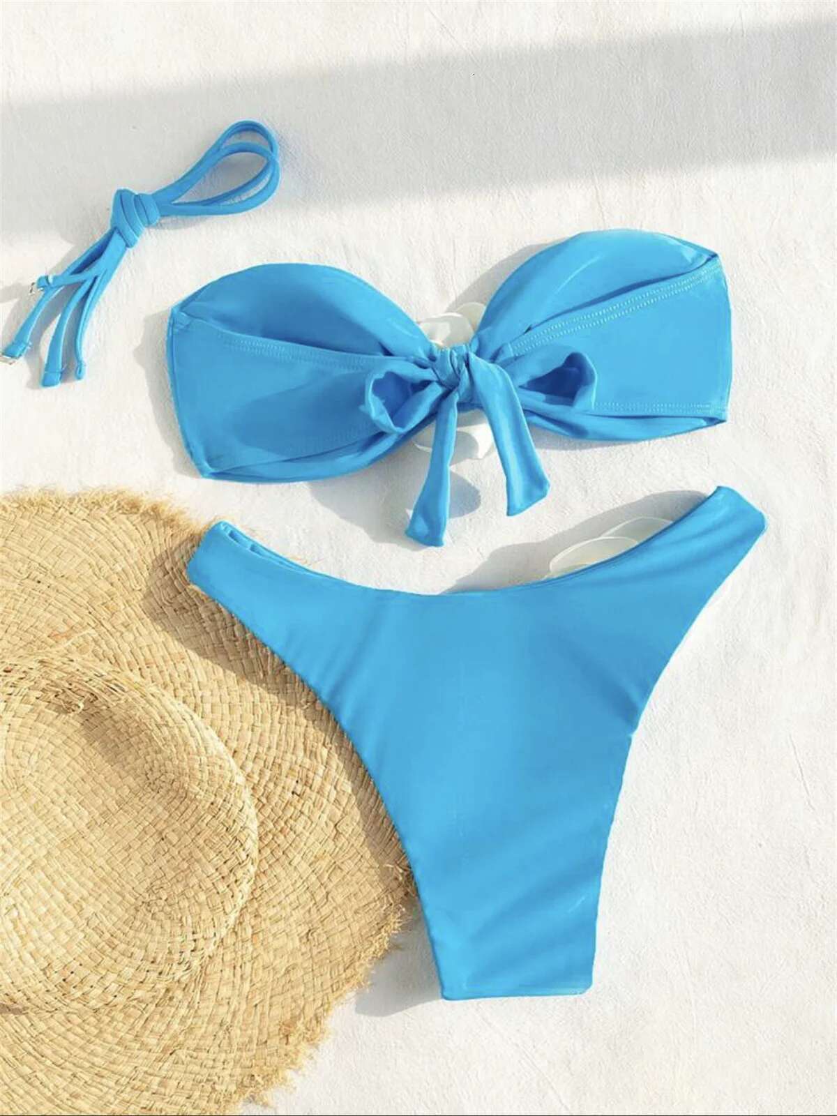 Dongdumaoyi D Flowers Bandeau Bikini Women Sexy Green Contrast Push Up Micro Swimsuit Bathers Bathing Suit Thong Swimwear Beachwear