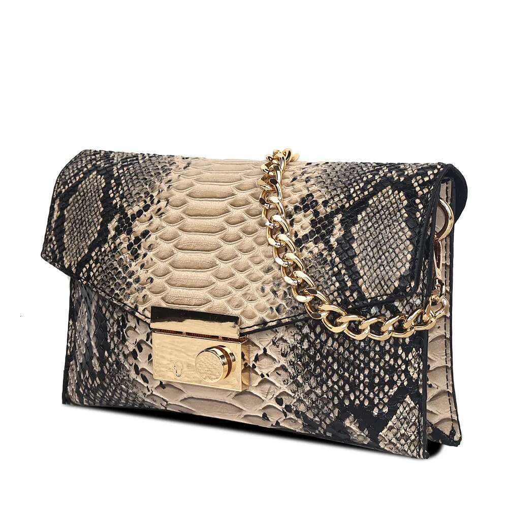 and America Europe Chain Shoulder Retro Snake Pattern Girl Armpit Bag New Ladies Handbag with Lid PU Material Metal Dec