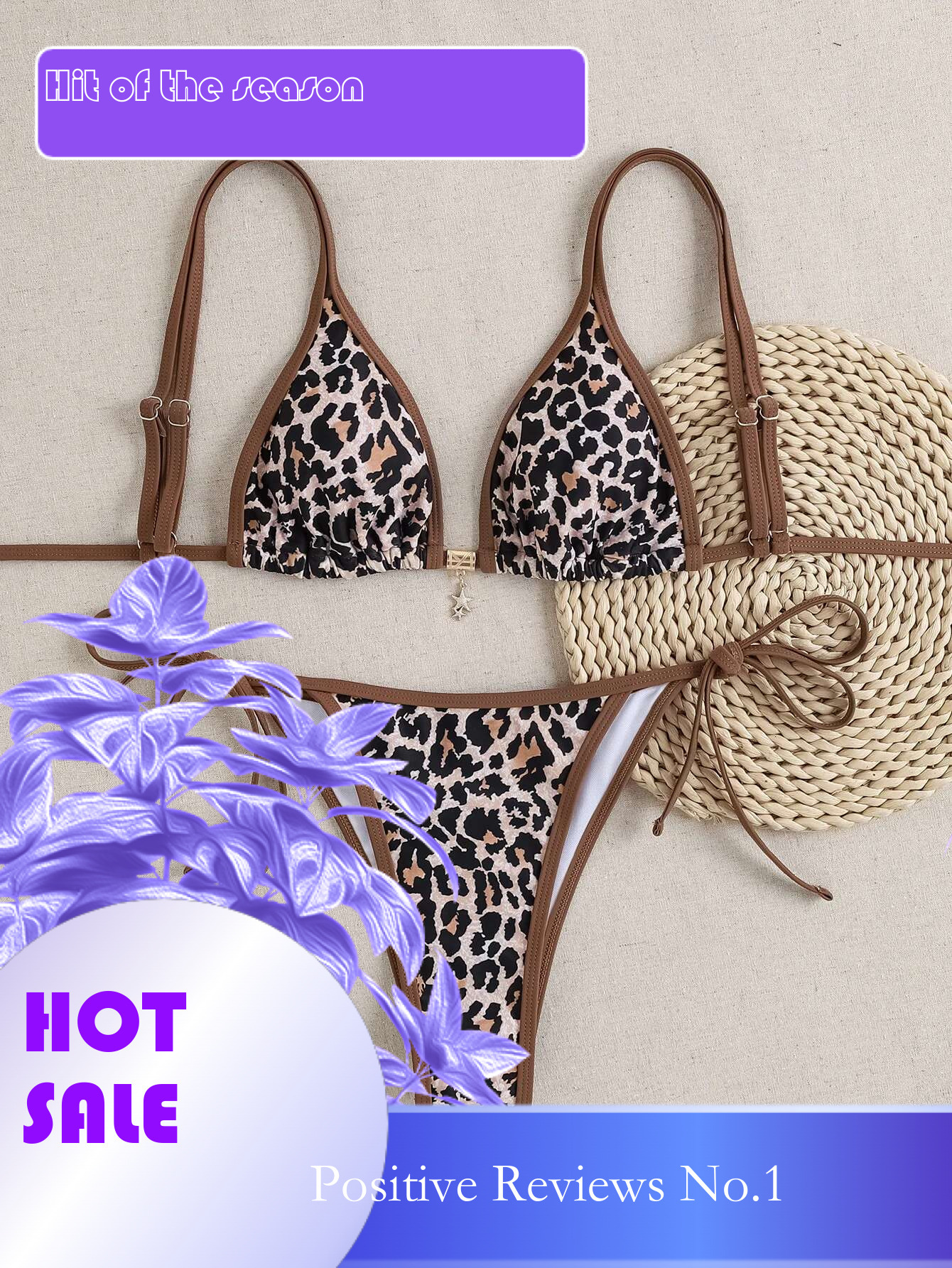 Dongdumaoyi Sexy Brown Leopard Print Bikini Set Women Double Strap Push Up Tie Side Thong Swimsuit Summer Bathing Suit Piece Swimwear