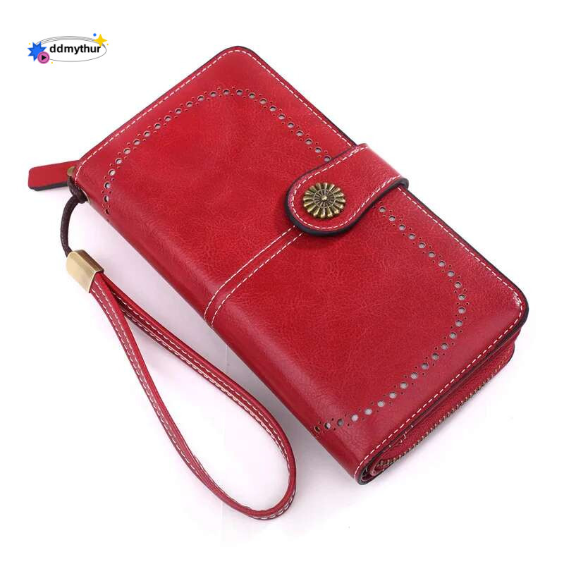 Fashionable new hollow out coin purse for women's oily leather phone bag, long zipper handbag,coin bag Triple fold ladies wallet ddmythur