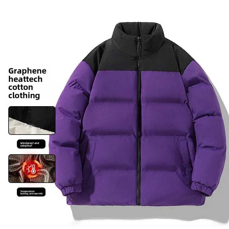 Couple Style Black Gold Bread Thickened Winter Cotton Jacket Long Sleeve Womens Coat Stand Collar Warm Casual OuterwearT251107