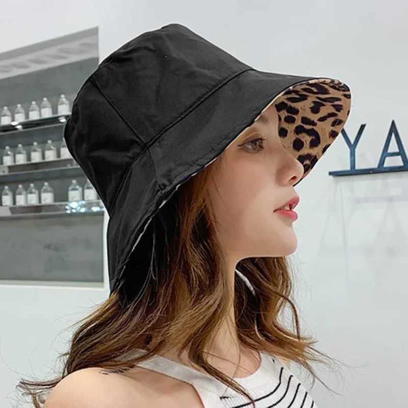 Flattop Ladies Hat Street Women Leopard Print Bucket Comfortable Breathe Foldable Beach Flat Top Sun Fishing Hats for Women Z250407
