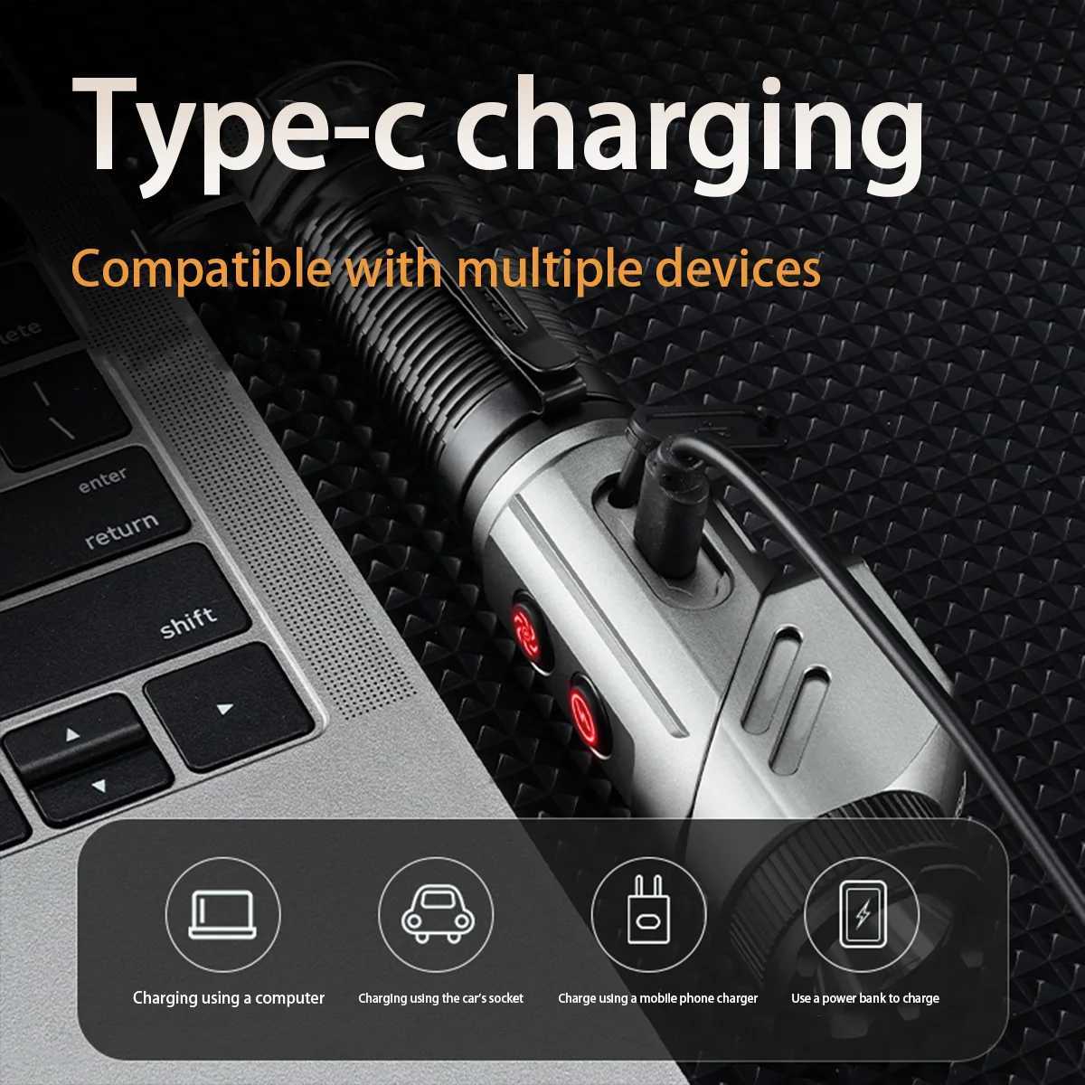 Full AL-Alloy 2000LM 90Rotatable Dual-Source Flashlight with Magnetic Tail for Outdoor Emergency Use Window Breaking CapabilityW251106