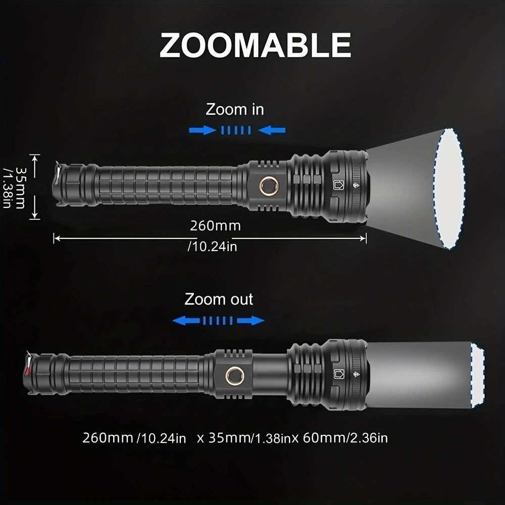 40W 5000 lumen XHP90 LED Zoom Most powerful Flashlight USB Rechargeable High Power Outdoor Patrol Camping Hunting Hiking TorchW251106