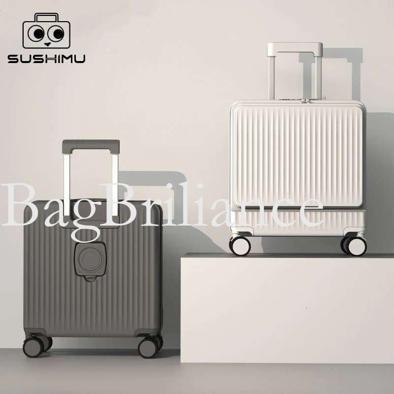 SUSHIMU Boarding-friendly front-opening lage, trolley suitcases for both men and women, 18-inch silent aluminum-frame