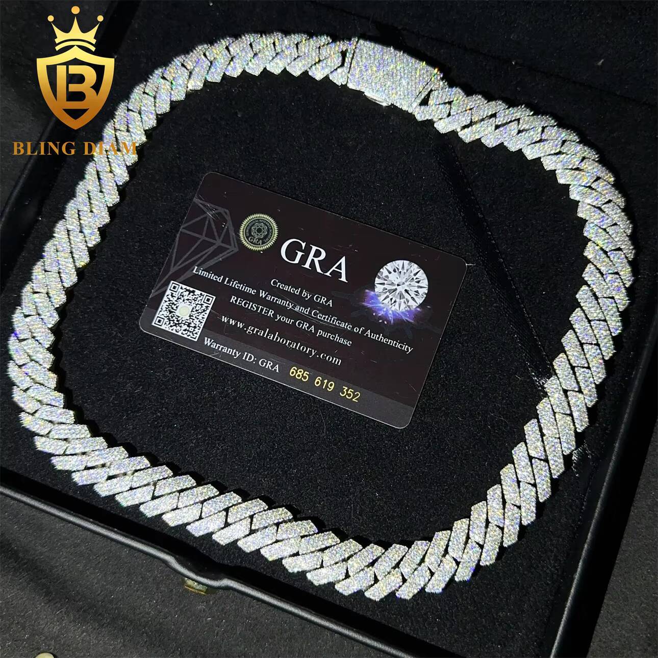 Sterling Silver 925 15mm VVS Moissanite Diamond Iced Out Cuban Link Moissanite Hip Hop Cuban Link Chain Necklace