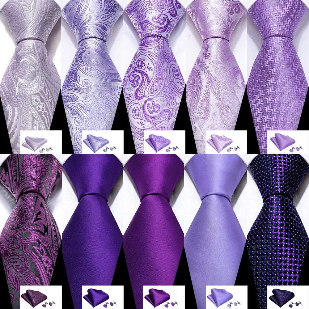 M Gift Silk Men Tie Set Purple Violet Solid Paisley Striped Wedding Business Tie for Man Necktie Handky Cufflinks Barry. X250407