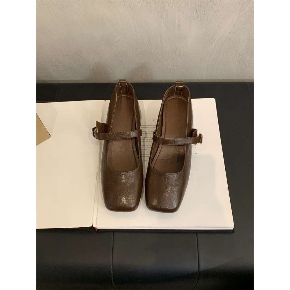 French Retro Square Toe Shallow Mouth Single For Women, Mid Heel, Spring And Autumn Evening Breeze, Free shipping Elegant Fairy Style, Chunky Heel Mar