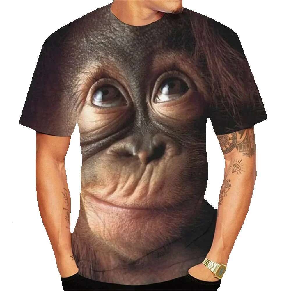 Men's short sleeved unisex pattern T-shirt, fun clothes, kiss, monkey, Jules, 3D imitation, Ust El, printed gorilla, Y T-shirt