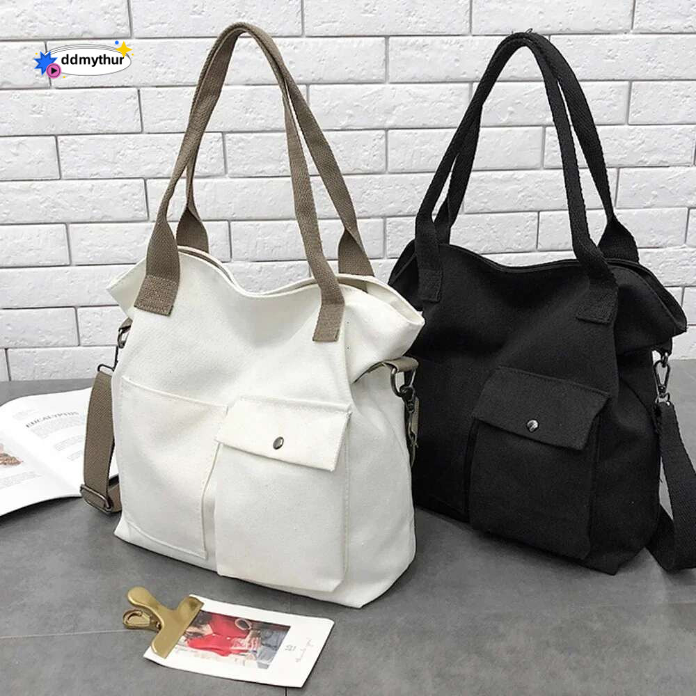 Fashion Canvas Bags students Handbag Shoulder Large Capacity Solid Color Totes Shopper Casual Female Cross Body Bag 2024 ddmythur