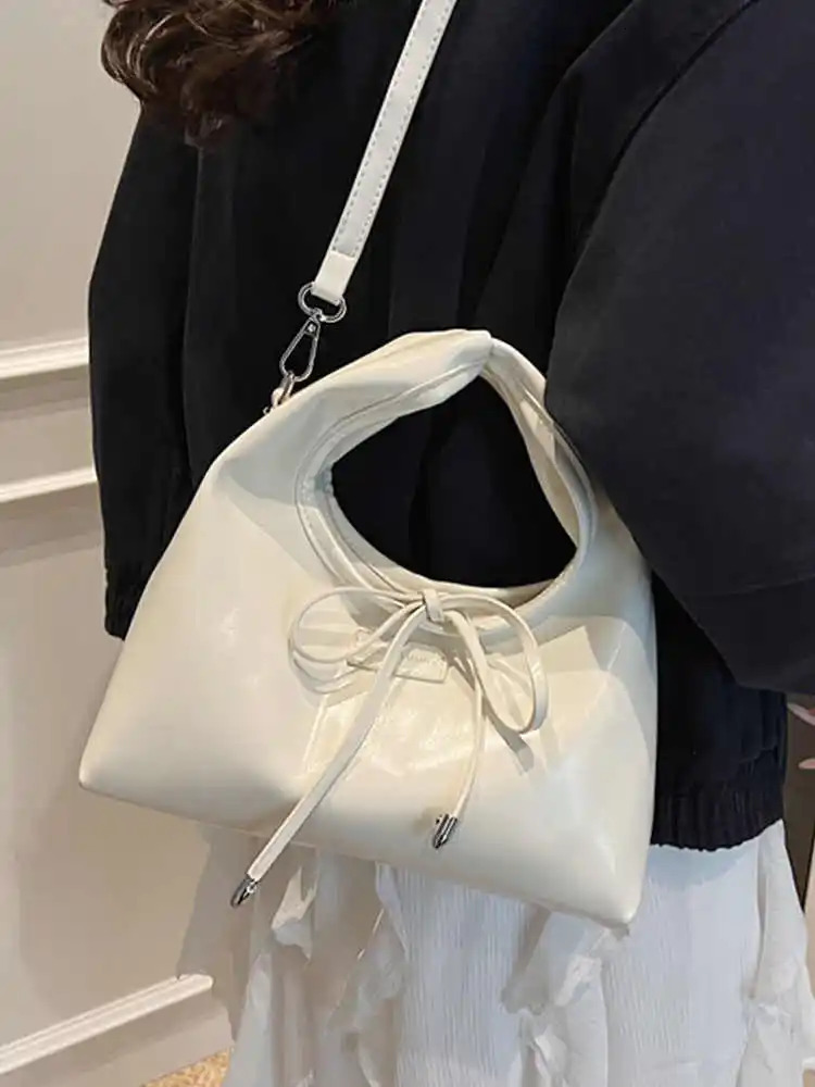 Light yellow Ins handbag womens fashionable bow decoration shoulder bag spring and summer PU leather cross body bag 250402