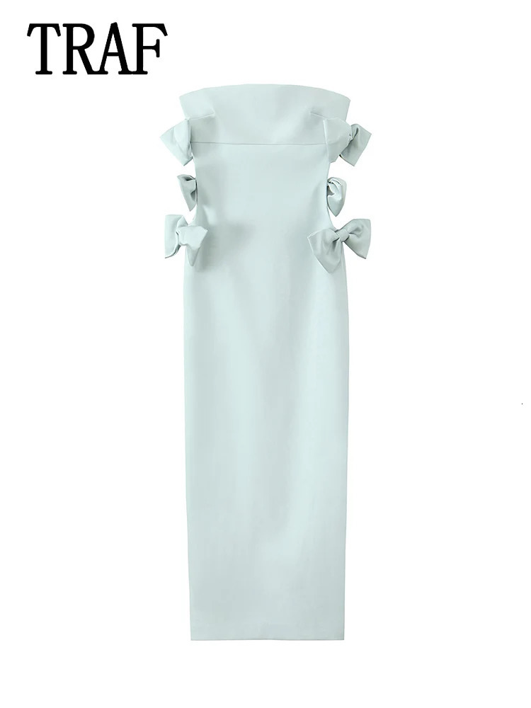 Womens 3D bow decoration sexy sleeveless backless dress summer womens fashionable shoulder strap zipper party evening dress 250402