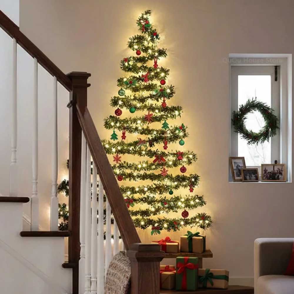 Christmas Christmas Garland with LED Lights 2M Artificial Rattan Wreath for Xmas Tree Ornaments Indoor Outdoor Home Party Holiday Decor Y251106