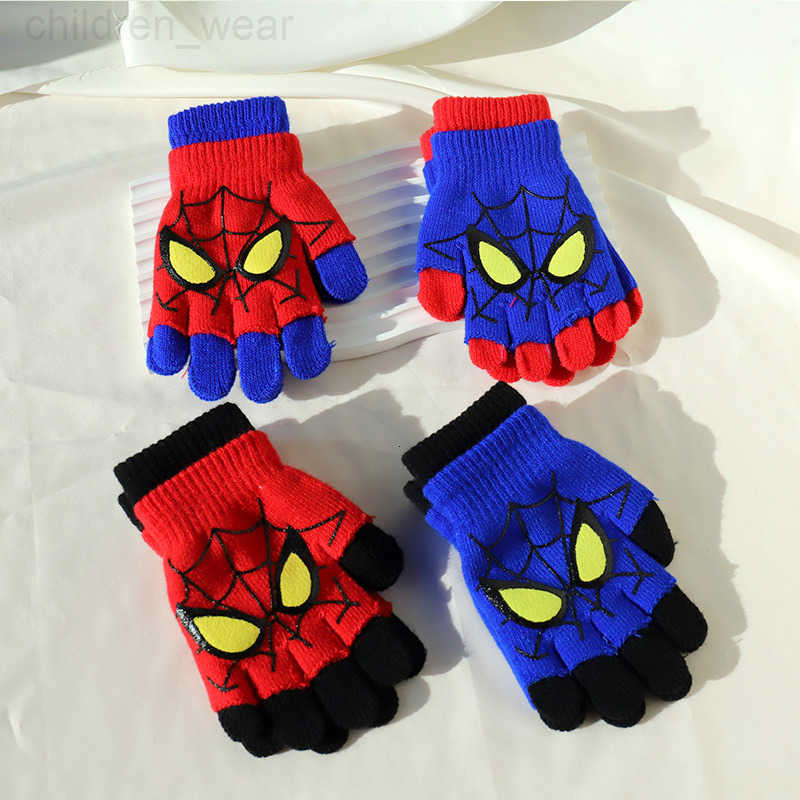 Disney Childrens Gloves Cartoon Marvel Spider-Man Warm Hand Protection Gloves for 6-12 Year Olds Baby Elementary School Students Half-Finger Gloves H2