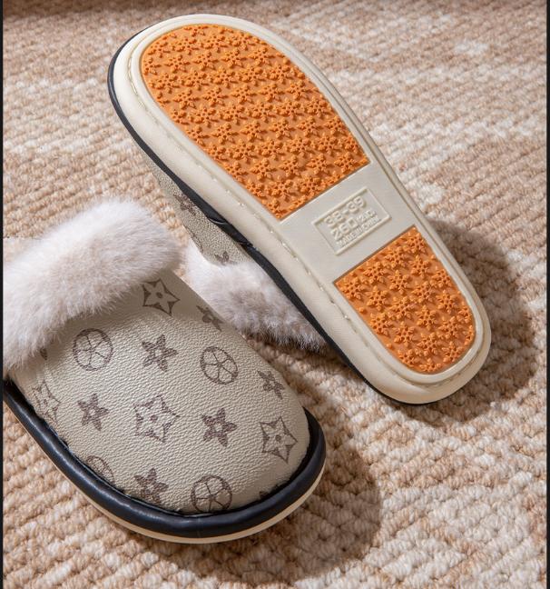 Designer Home Slippers for Men and Women Waterproof Cotton Winter & Autumn Indoor Shoes with Anti-Slip Thickened Fluffy Shoes