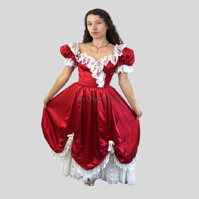 Victorian-Inspired Red Prom Dress Short Sleeve Civil War South Belle Renaissance Evening Dress Pleat 80s Formal Party Customized South Belle 2025 Vest