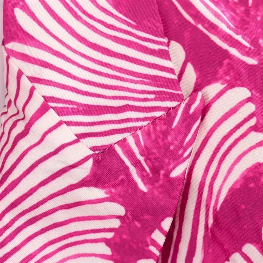 womens clothing loose fit printed silk satin texture set jacket trendy high waisted pants 250407