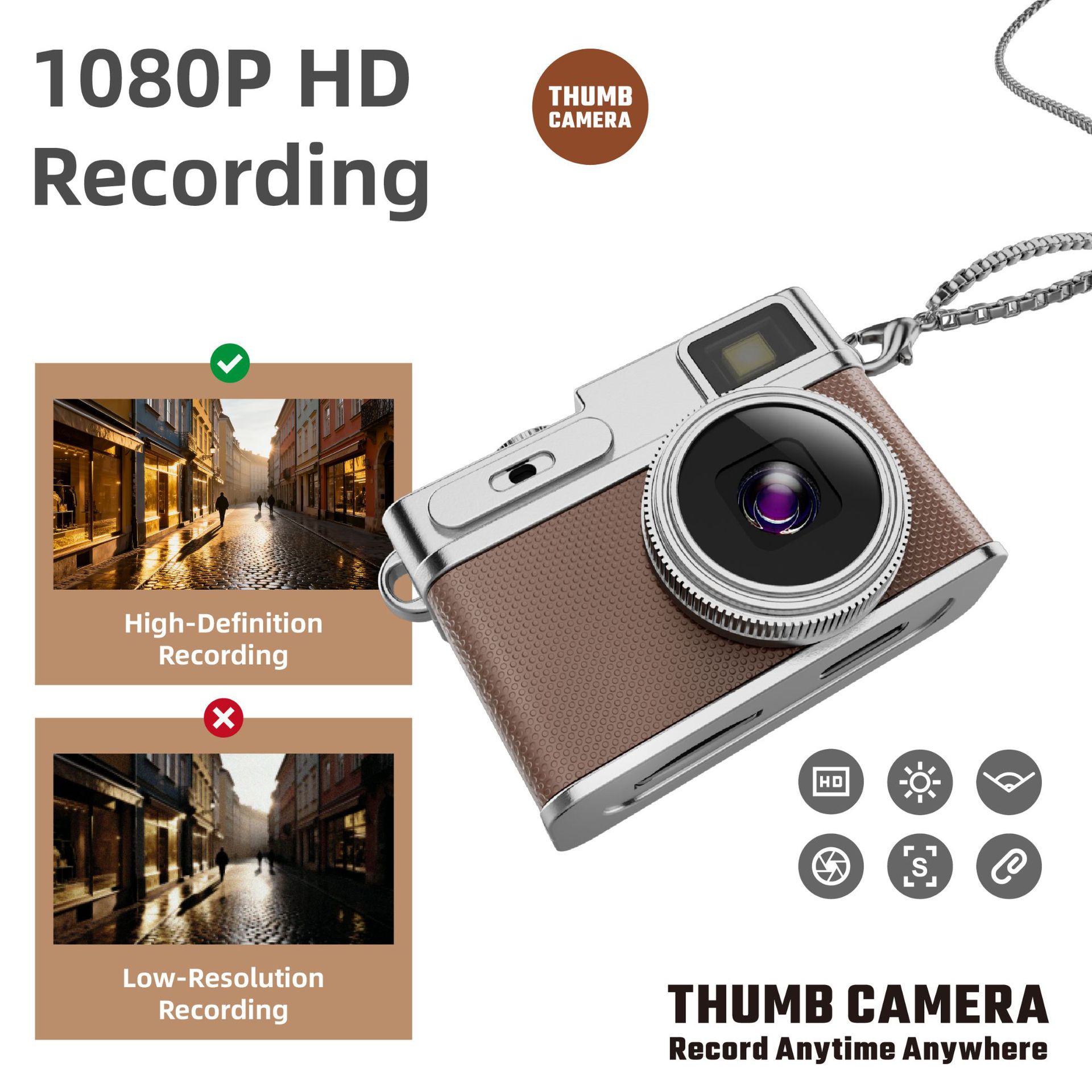 Thumb Mini Camera is a portable student camera for taking photos and videos with high appearance standards and high-definition ccd
