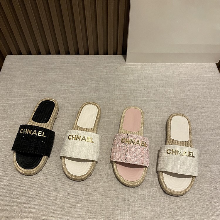Women 2025 summer new fashion small fragrant woven flat slippers outdoor wear casual lazy shoes beach shoes