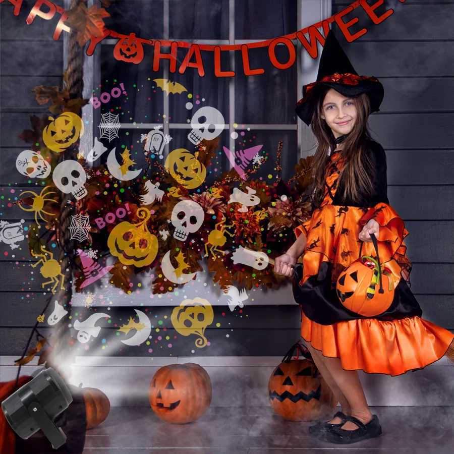 USB Power Halloween Decoration Projector Light Pumpkin Spider Bat Dynamic Pattens Projector Night Light for Bedroom Room Party W251107