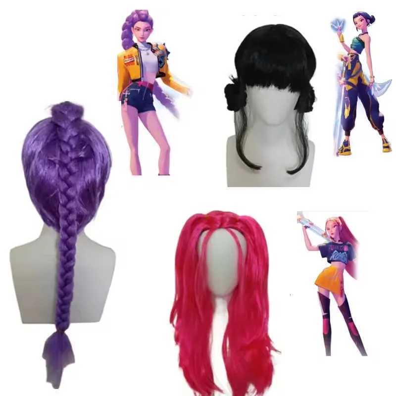 2027 Movie Kpop Kids Girls Cosplay Wig Mira Rumi Zoey Demon Hunters Purple Black Red Long Hair Halloween Cosplay Props W251107
