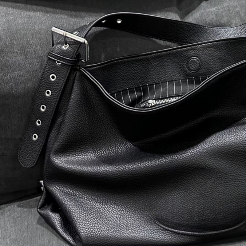 Large Capacity Lychee Pattern Leather Hobo Stray Bag - Messenger Tote Style
