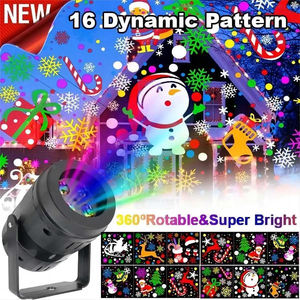 16 Pattern Christmas Projector Lights Outdoor/Indoor Holiday Projection LED Night Lamp for Home Xmas 2026 New Year Party Decor W251107