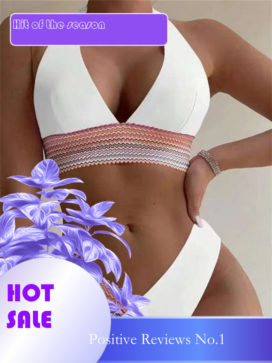Dongdumaoyi Bikini White Knit Patchwork Micro Swimsuit Brazilian Halter Push Up Beach Bathing Suit Two Piece Swimwear Biquinis Feminino