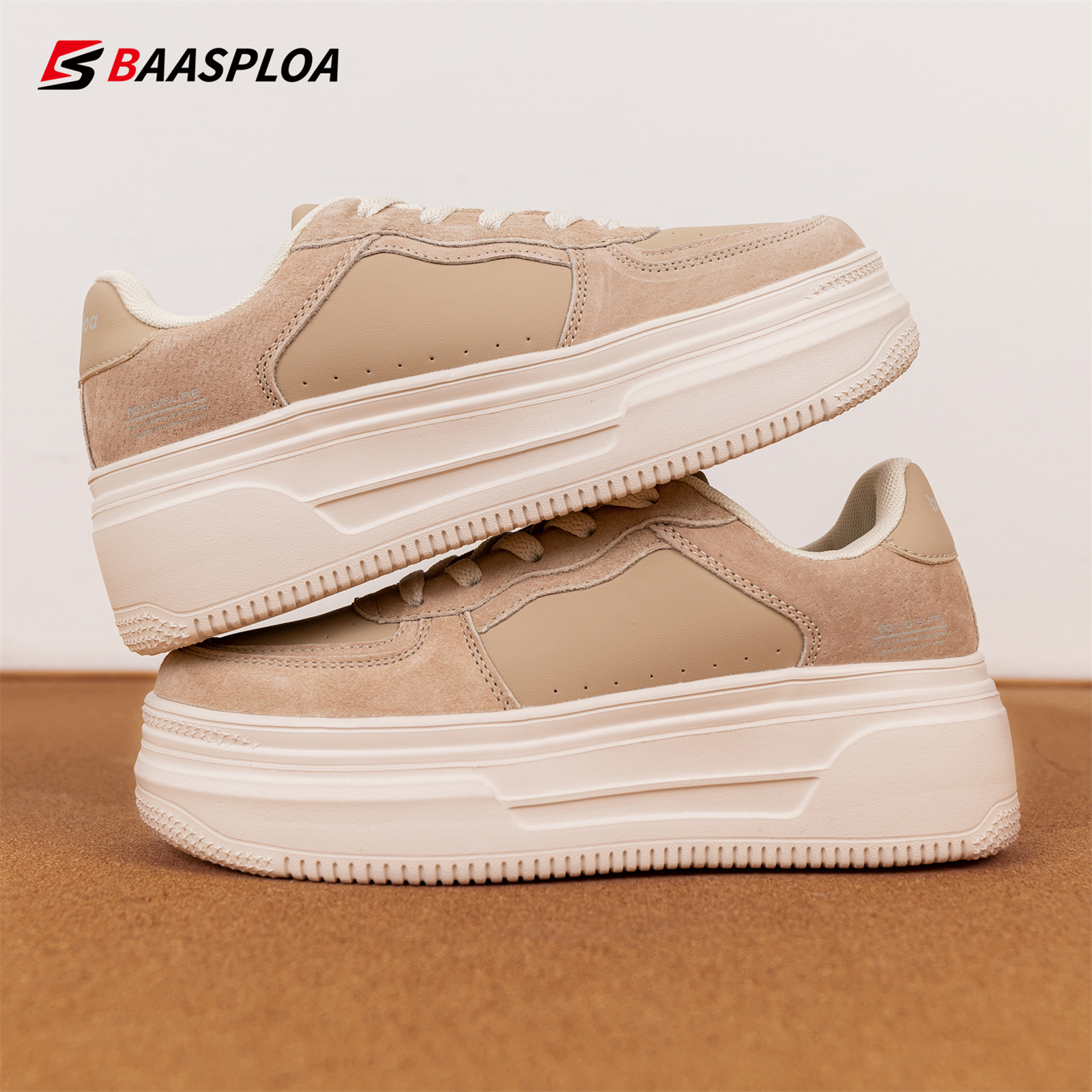 Baasploa Women Skateboarding Shoes Casual Sneakers Femals Leather Walking Shoes Non-Slip Outdoor Shoes